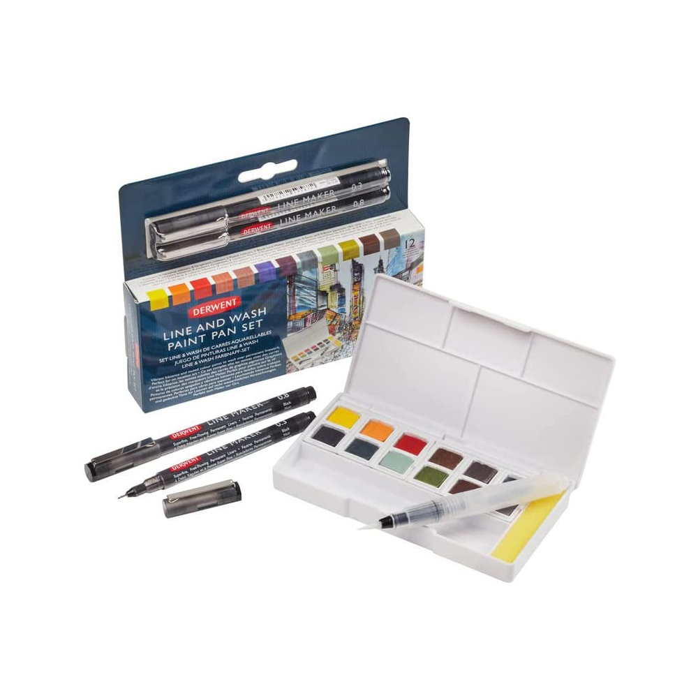 2305866-1ps foto di Set Acquerelli "Line & Wash" per Urban Sketching 12 mezzi godet - DERWENT