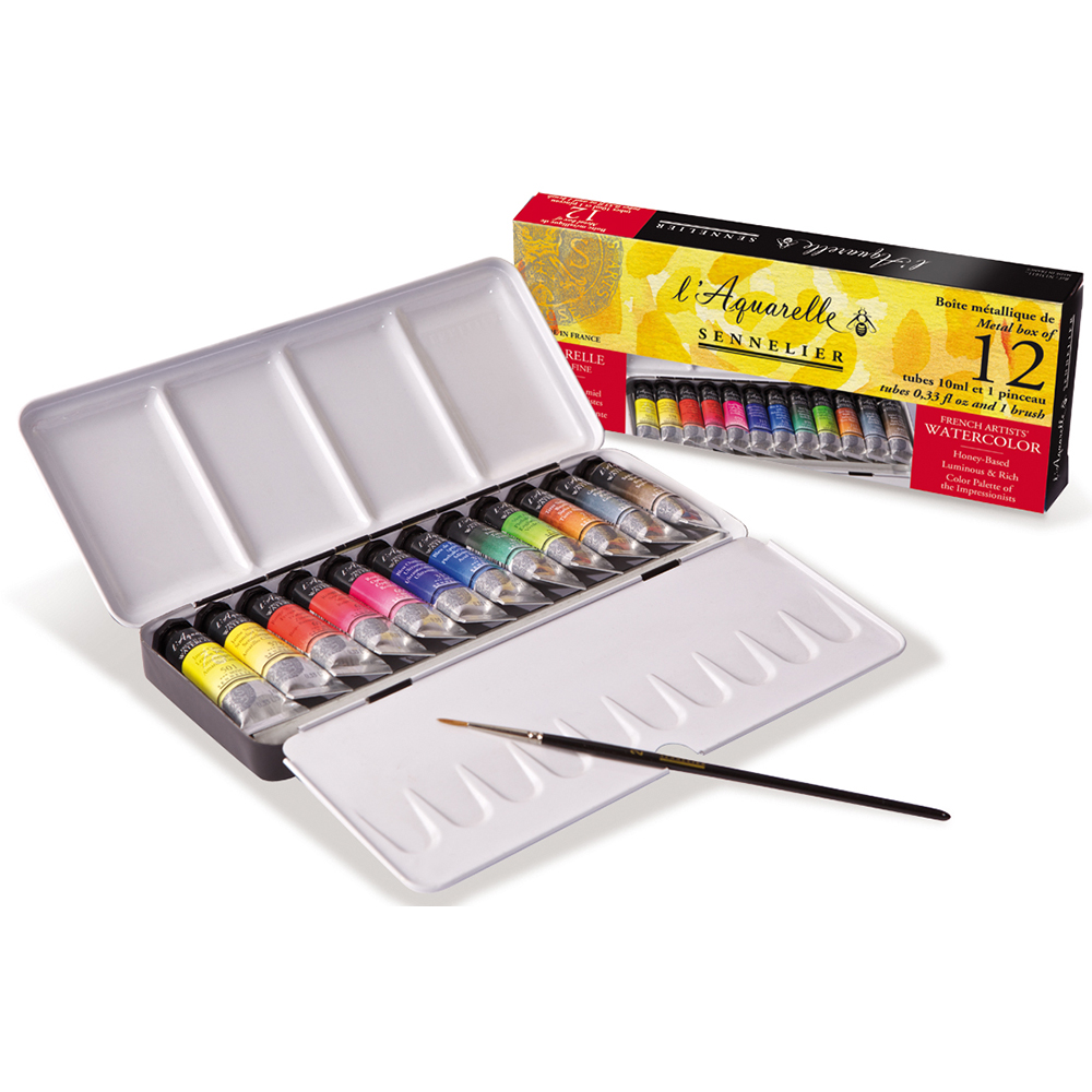 N131611 1ps foto di Acquerello 12 tubi 10 ml extra-fine + pennello - SENNELIER