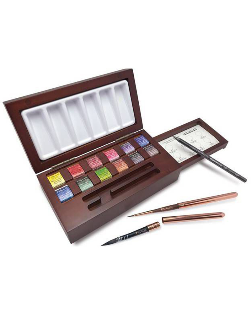 foto di Cassetta di lusso "Le Voyageur" set acquerello Extra Fine 12 mezzi godet - SENNELIER